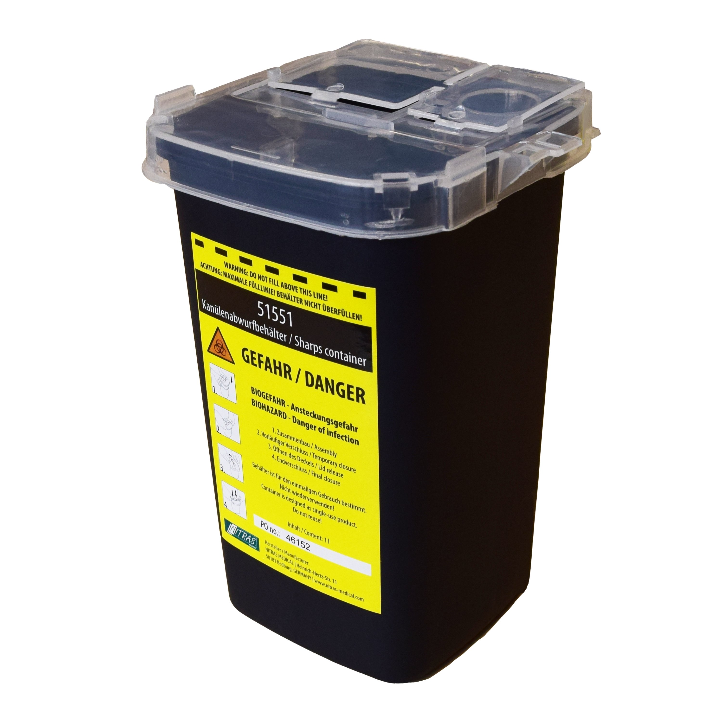 Poubelle pour aiguilles et buses de tatouage - Noir - 1000ml